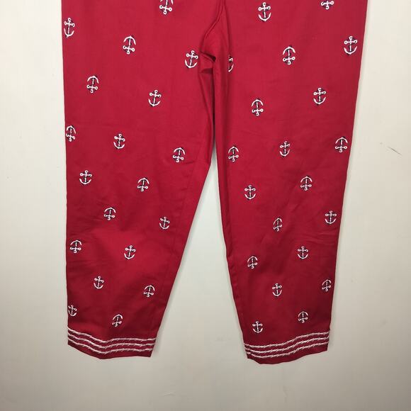 Vintage Talbots Pants Nautical Anchor Embroidered Cropped High Waist - Picture 3 of 9